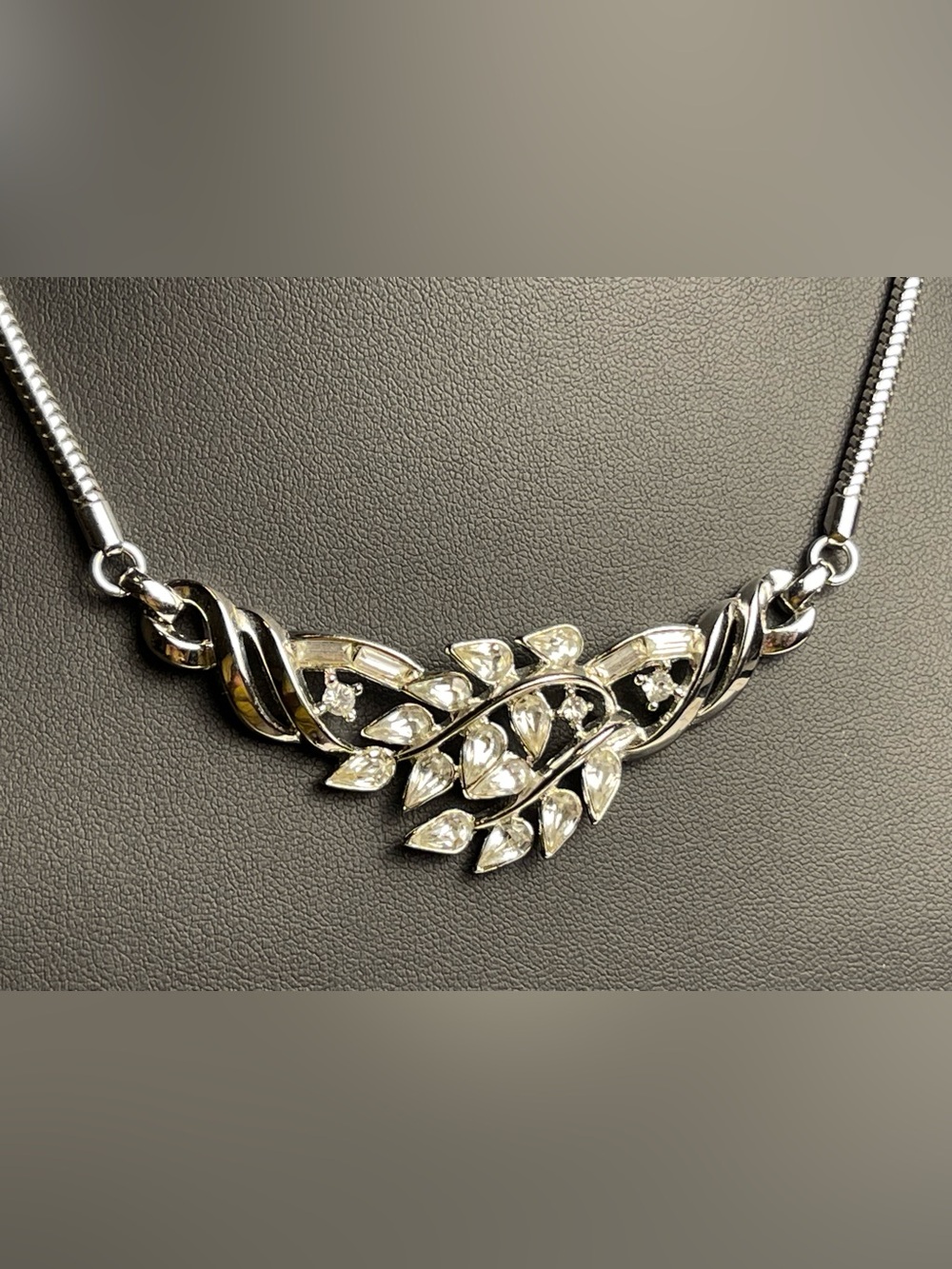 Vintage Alfred Philippe Crown Trifari Clear Rhinestone silver Necklace Choker